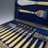 British antique resin handle silver plate fish cutlery 6x2 & server set in wooden box